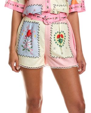 LUXE ALWAYS Belted Linen-Blend Short - Red