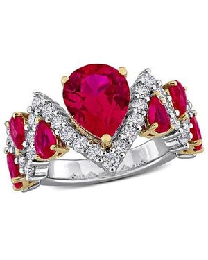 Lab Grown Gemstones Created Forever 8.39 Ct. Tw. Lab-Grown Diamond & Lab-Grown Ruby Crossover Ring - Red