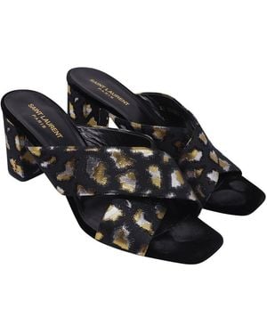 Saint Laurent Satin Patterned Heeled Mule (Authentic Pre-Loved) - Black