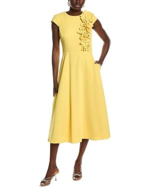 Badgley Mischka Corsage Full Skirt Midi Dress - Yellow