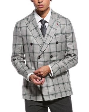 Isaia Domenico Double-Breasted Wool, Silk & Linen-Blend Sport Jacket - Gray