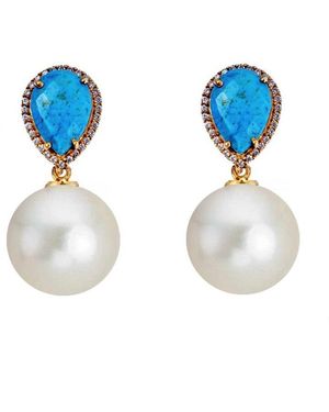 Liv Oliver 18K Over 8.00 Ct. Tw. 12Mm Pearl Cz Drop Earrings - Blue