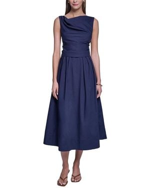 Halston Sleeveless Cotton Pleated Fit And Flare - Blue