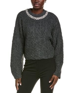 Endless Rose Jewel Embroidered Fuzzy Cable Chunky Wool-Blend Jumper - Grey