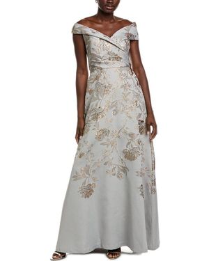 Teri Jon Metallic Jacquard Gown - Grey