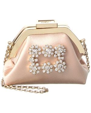Roger Vivier Flower Strass Mini Satin Coin Purse - Natural