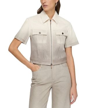Lafayette 148 New York Dip Dye Zip Front Top - Grey