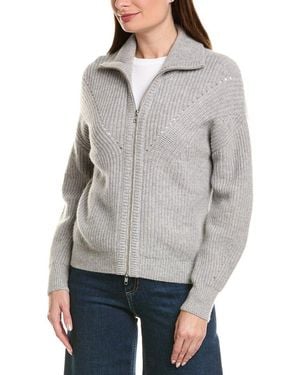 Kokun Zip Up Mock Neck 100% Cashmere Jacket - Grey