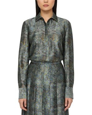 Lafayette 148 New York Scottie Silk-Blend Blouse - Grey