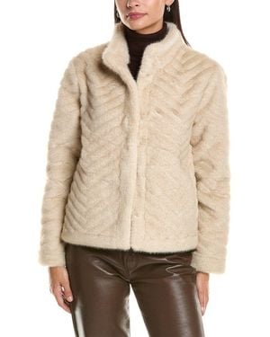 La Fiorentina Striped Faux Fur Jacket - Natural