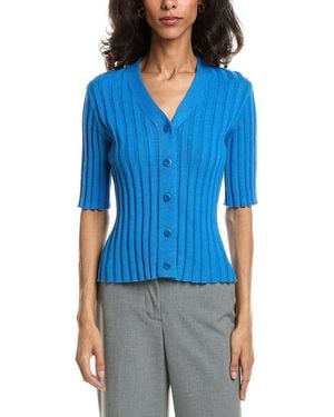 Forte Elbow Sleeve Rib Cardigan - Blue