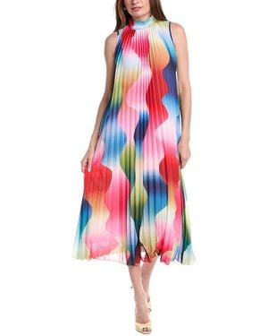 Tahari Mock Neck Pleated Maxi Dress - Red
