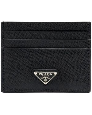 Prada Saffiano Leather Triangle Logo Card Wallet (Authentic Pre-Loved) - Black