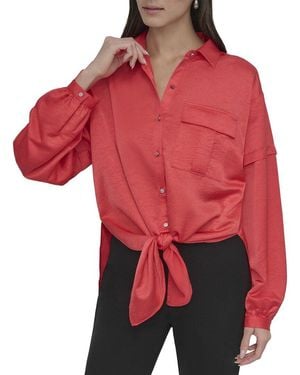 DKNY Nail Crease Tie-Front Top - Red