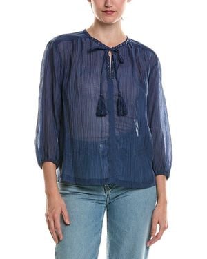 Vince Camuto Split Neck Peasant Blouse - Blue