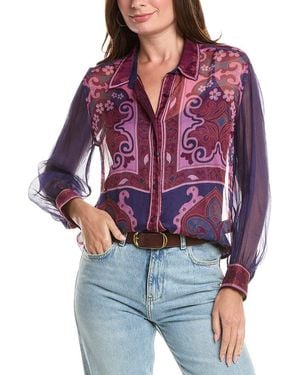 Johnny Was Itzel Button-Down Silk Shirt - Red