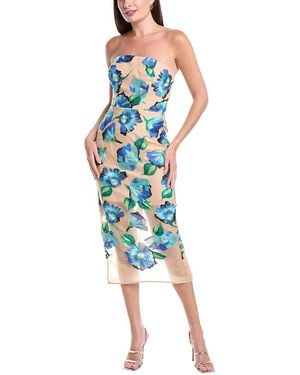 MILLY Embroidered Mesh Midi Dress - Blue