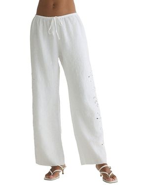 Bella Dahl Side Embroidery Linen Beach Pant - White