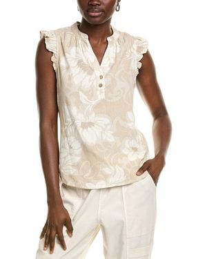 Ellen Tracy Flutter Sleeve Linen-Blend Top - Natural