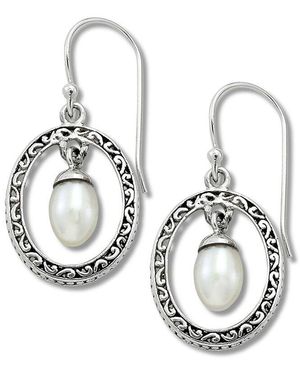 Samuel B. Silver 5-6mm Drop Earrings - Metallic