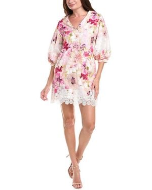 Badgley Mischka Eyelet Lace Mini Dress - Red