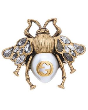 Gucci Feline Crystal & Pearl Ring - Metallic