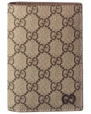 Gucci Gg Supreme Canvas & Leather Passport Holder - Brown