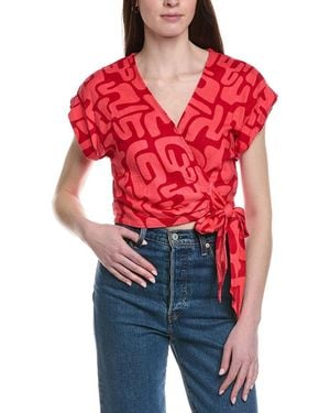 Lost + Wander Heat Wave Linen-Blend Top - Red