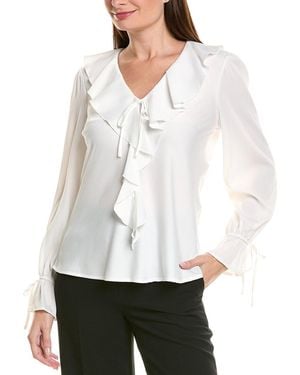 Tahari Washer Satin Long Sleeve Top - White