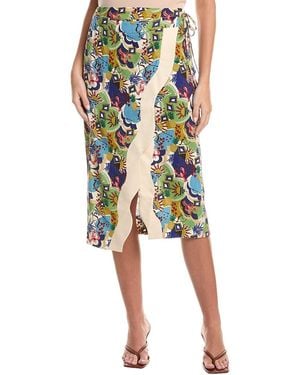 Fate Wave Colour Linen-Blend Wrap Skirt - Green