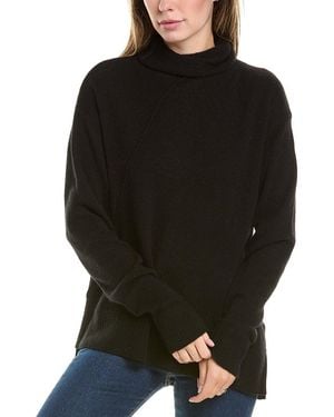 Hannah Rose Asymmetrical Funnel Neck Cashmere Tunic Jumper - Black