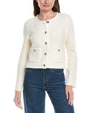 MILLY Sade Textured Crewneck Wool-Blend Cardigan - White
