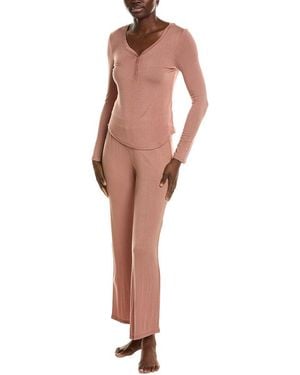 Honeydew Intimates 2Pc Dreamland Long Henley Set - White
