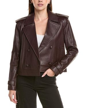 L'Agence Xoey Cropped Leather Trench Coat - Brown