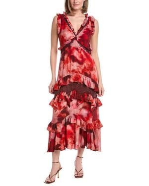 Marchesa V-Neck Maxi Dress - Red