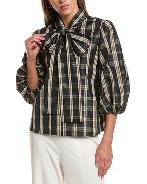 RED Valentino Plaid Puff Sleeve Top - Black