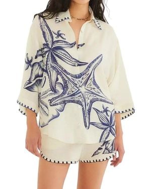 AMINA GLAM 2Pc Linen-Blend Shirt & Short Set - Gray