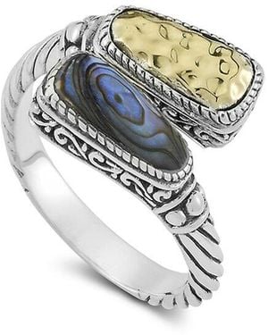 Samuel B. 18k & Silver Abalone Hammered Bypass Ring - White