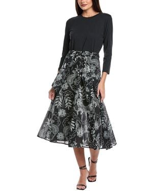 Johnny Was Mixed Media Wrap Tie Midi Dress - Black