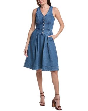 Avec Les Filles Button Front Fit & Flare Dress - Blue