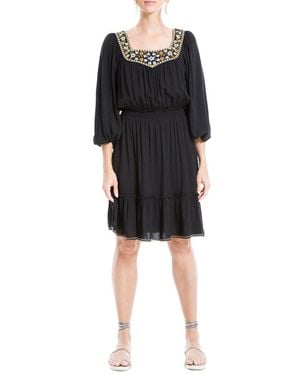 Max Studio Embroidered Short Dress - Black