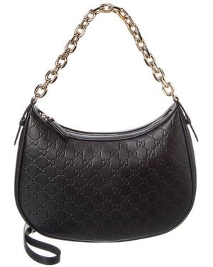 Gucci Gg Emblem Large Leather Hobo Bag - Black