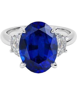 VOWE 14K 7.00 Ct. Tw. Lab-Grown Diamond & Lab-Grown Sapphire Ring - Blue