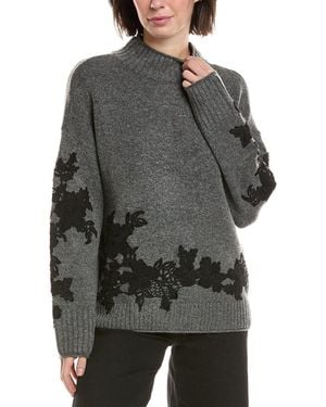 Vince Camuto Floral Embellished Mock Neck Sweater - Gray