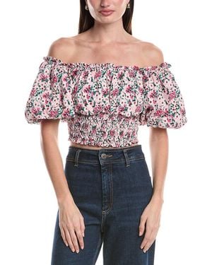 AFRM Mandy Off-The-Shoulder Smocking Woven Top - Red