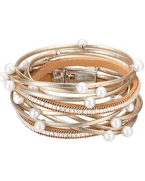 Liv Oliver 18k Plated 4mm Pearl Leather Bracelet - White