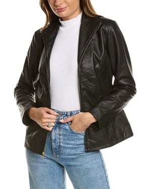 Cole Haan Leather Zip Front Jacket - Black