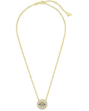 Sterling Forever 14k Plated Cz Evil Eye Disc Pendant Necklace - Metallic