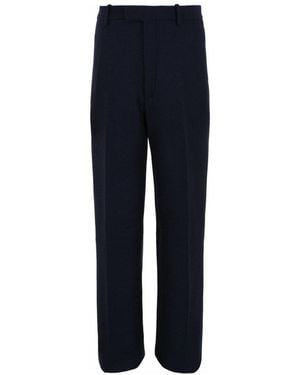 Ferragamo Flat-Front Wool Trouser - Blue