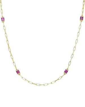 Rachel Glauber 14K Plated Cz Station Necklace - Natural